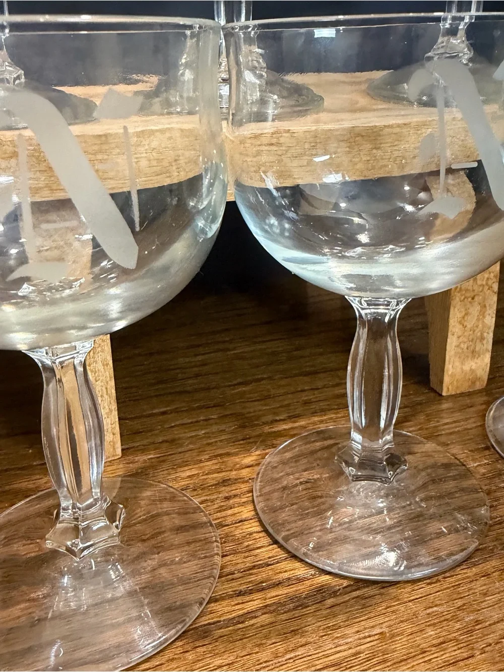 Vintage Monogram N Goblets Set of 6 Etched Wine Glasses Art Deco Style Barware‎